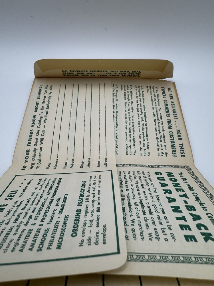 Edmund Scientific Co Order Form Envelope Science Optics Space Math LS 1950s