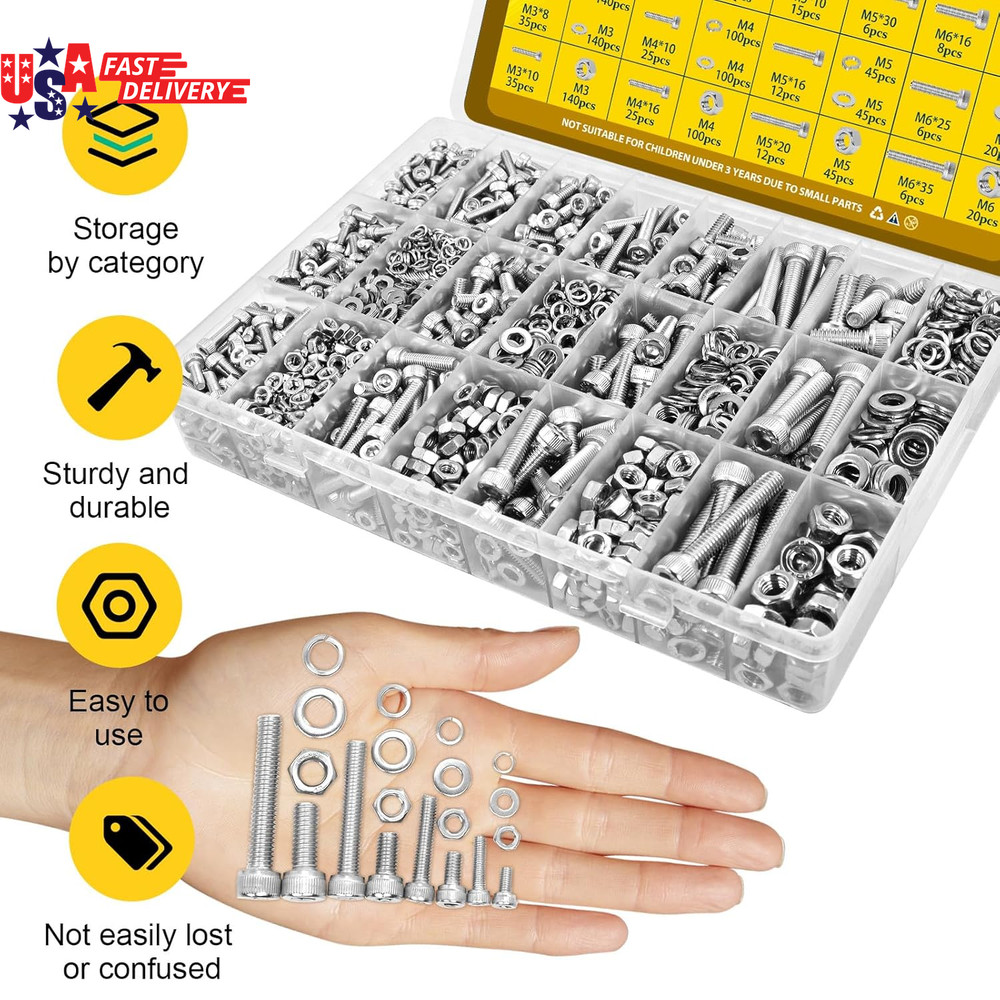 720Pcs M3 Screws Assortment Kit, Hex Socket Head Cap Bolts, Nuts & Washers Assor