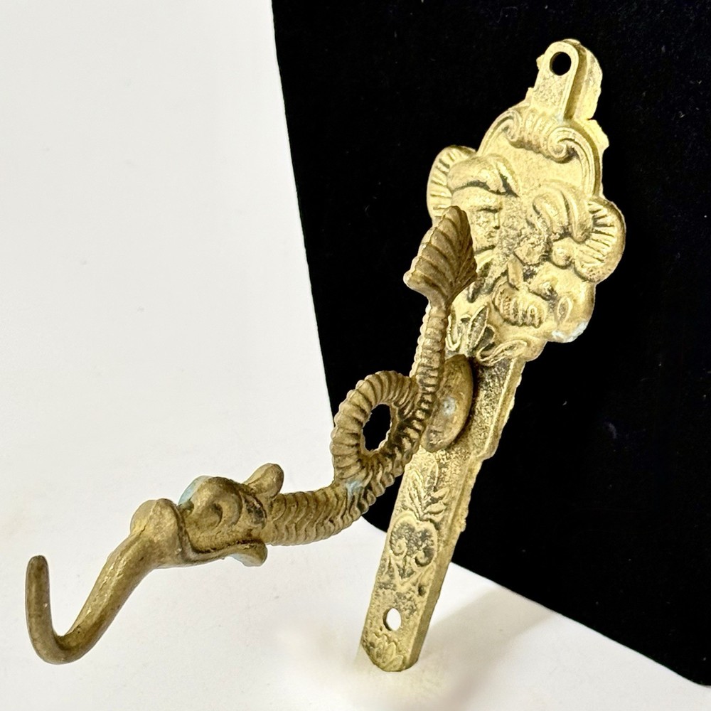Victorian Inspired Ornate Vintage Solid Brass Wall Hook Serpent-Style Dual Faces