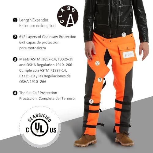 Chainsaw Chaps 8-layer Protective Apron Wrap Medium Size: 36"-38" Orange&black