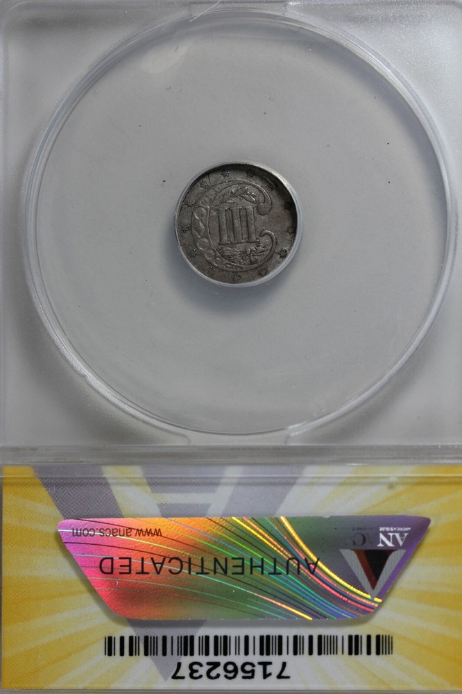 1859 .03 ANACS EF 40 STAR AND SHIELD three cent (3c), Trime