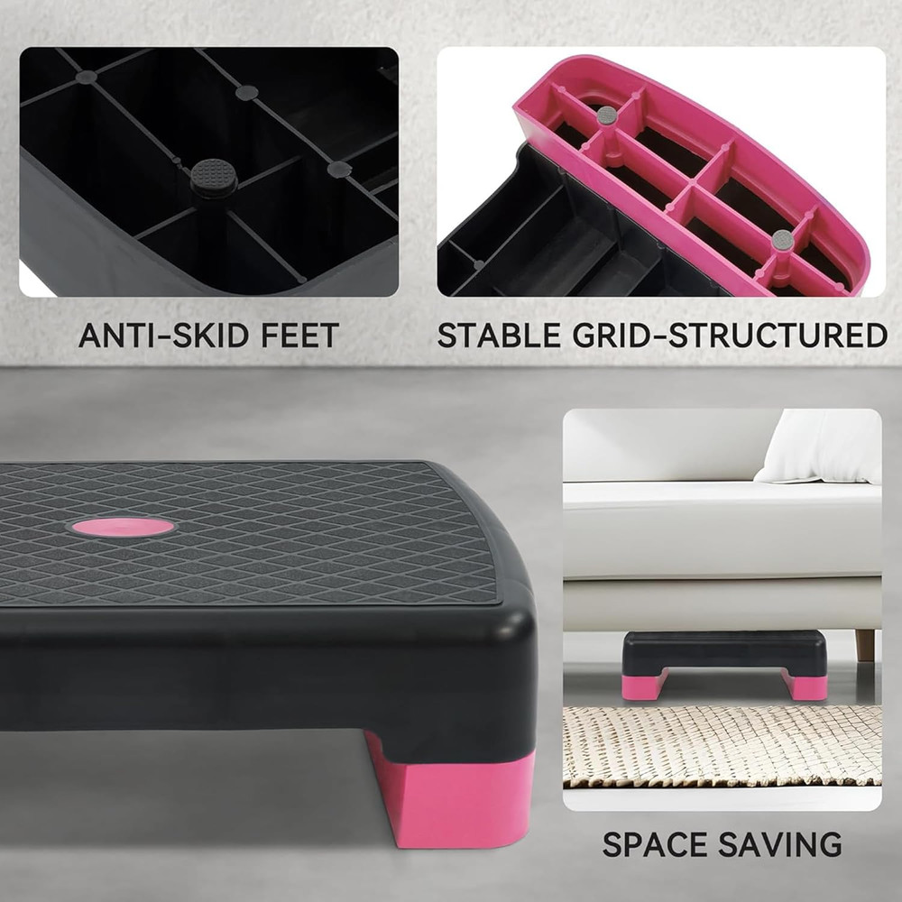 18" Workout Aerobic Stepper Step Platform with 2 Risers, Multiple Colors