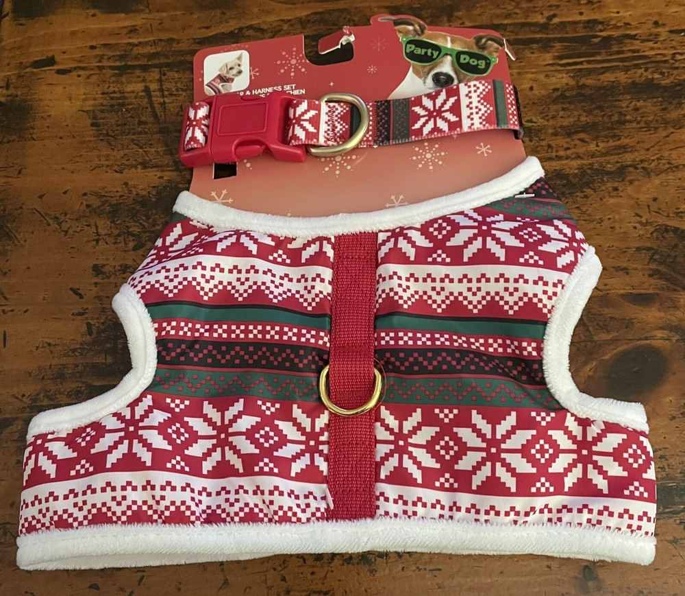 Christmas Dog Harness with collar Size Large