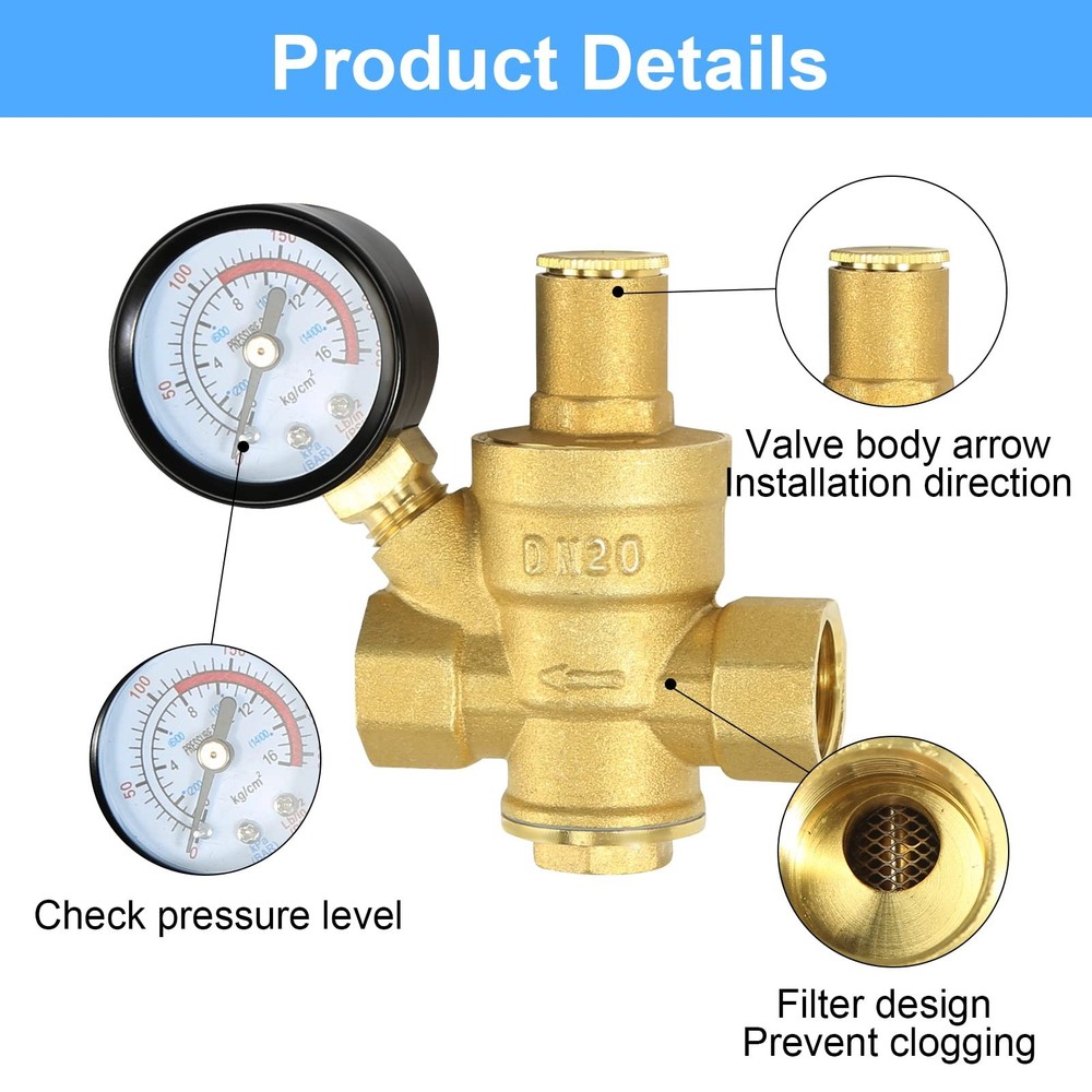 Water Pressure Regulator 3/4 inch with Gauge, Made of 294 cubic centimeters