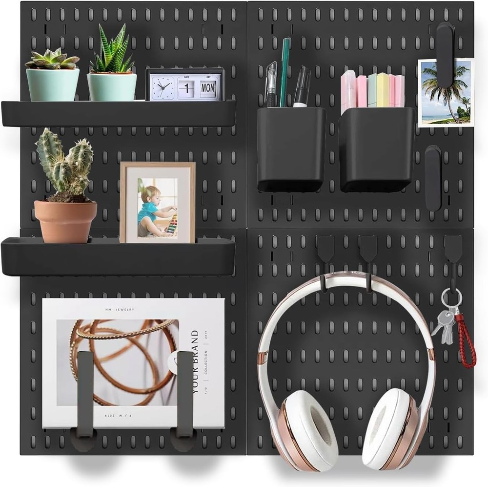 Pegboard Accessories Pack 25pc Hooks Bins Fastening Strips Black