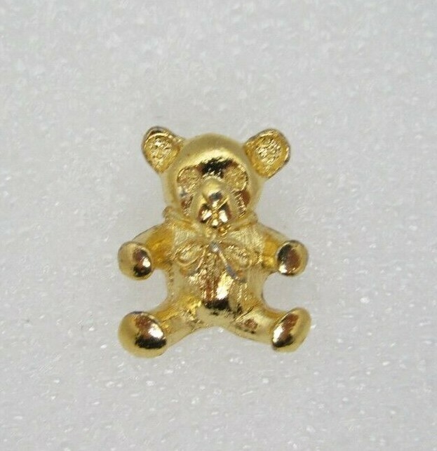 Gold Tone Teddy Bear with Bow Lapel Pin  (A122)