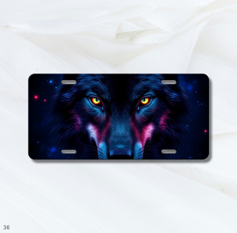 Intense Wolf License Plate Optional Text Auto Tag Anniversary Gift