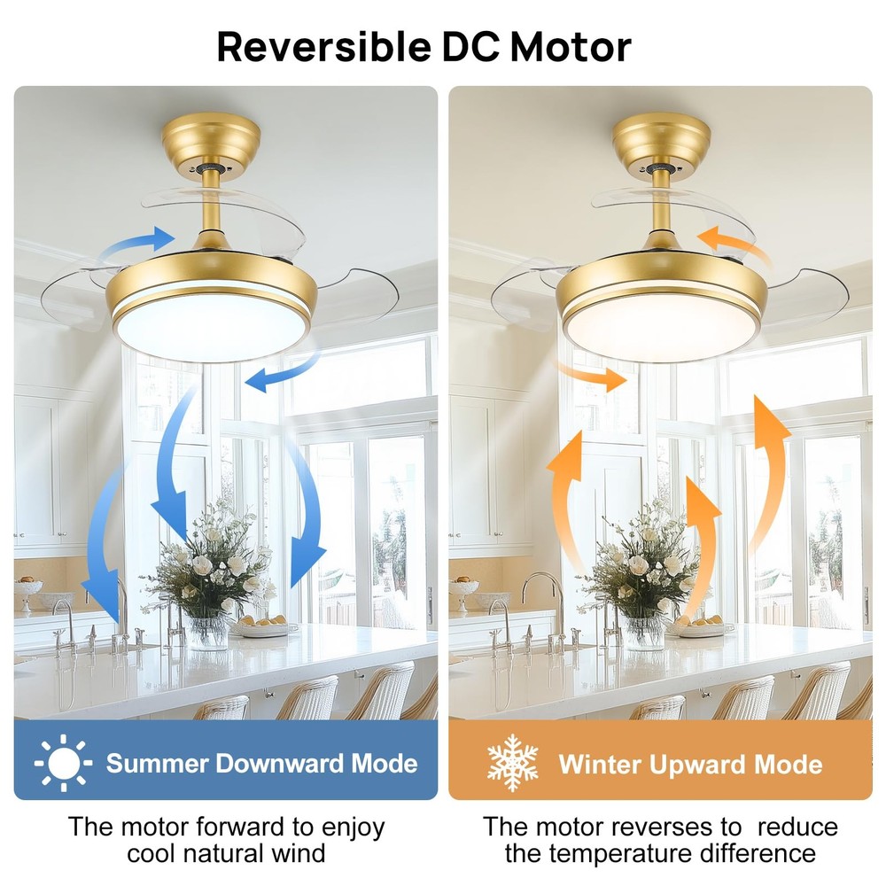 30 Retractable Ceiling Fan with Lights Dimmable LED Remote Control STERREN Fans