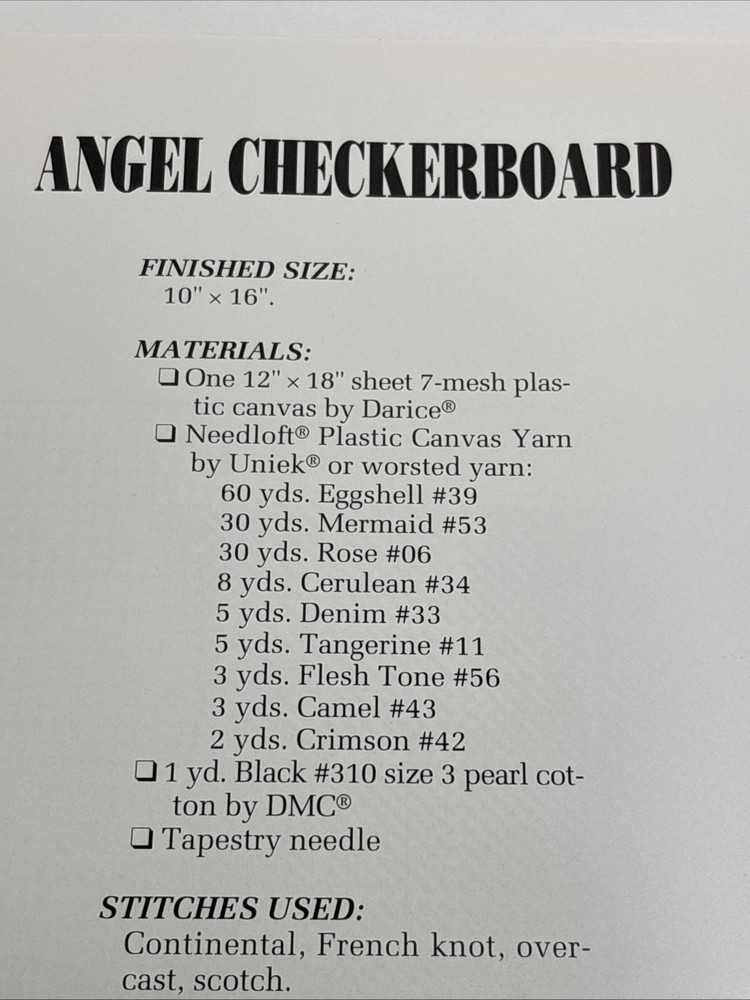 Angel Checkerboard Annie's Attic Plastic Canvas Pattern Page