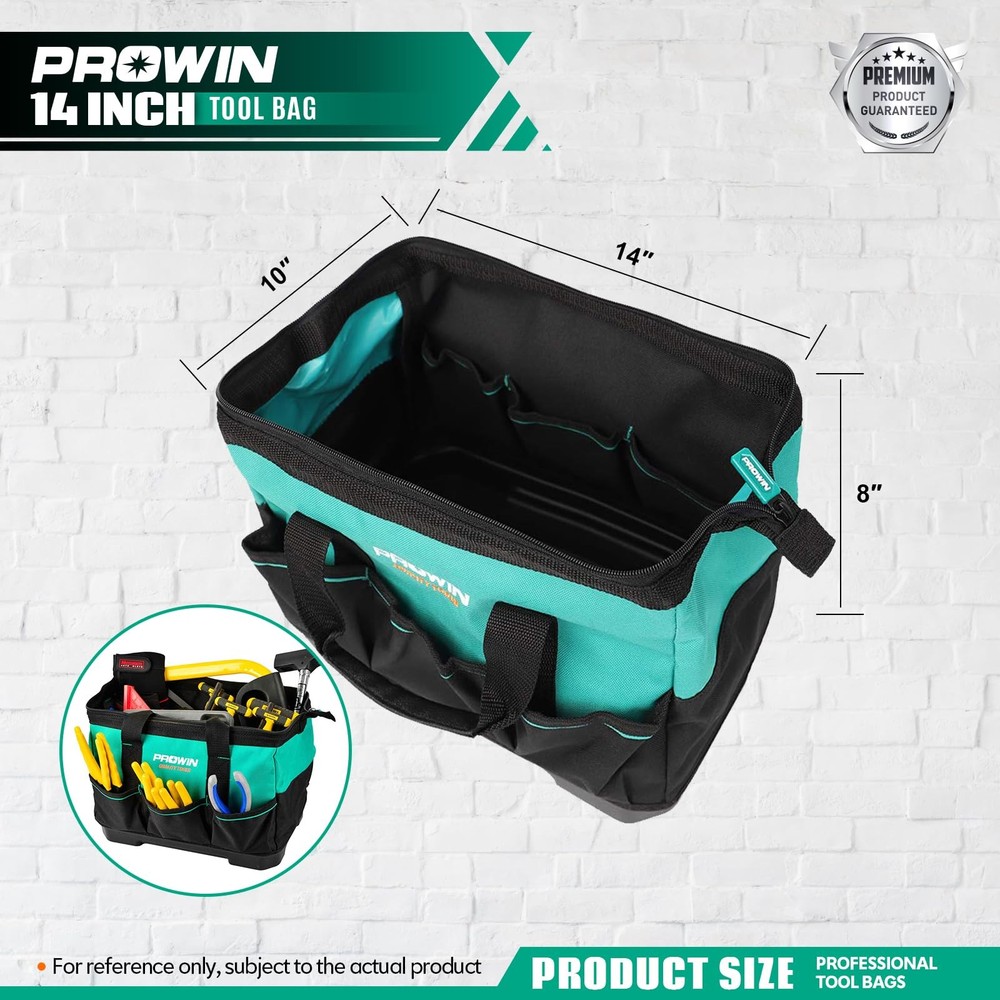 14-inch Tool Bag, Multi-pocket Tool Organizer with Plastic Waterproof Bottom,...