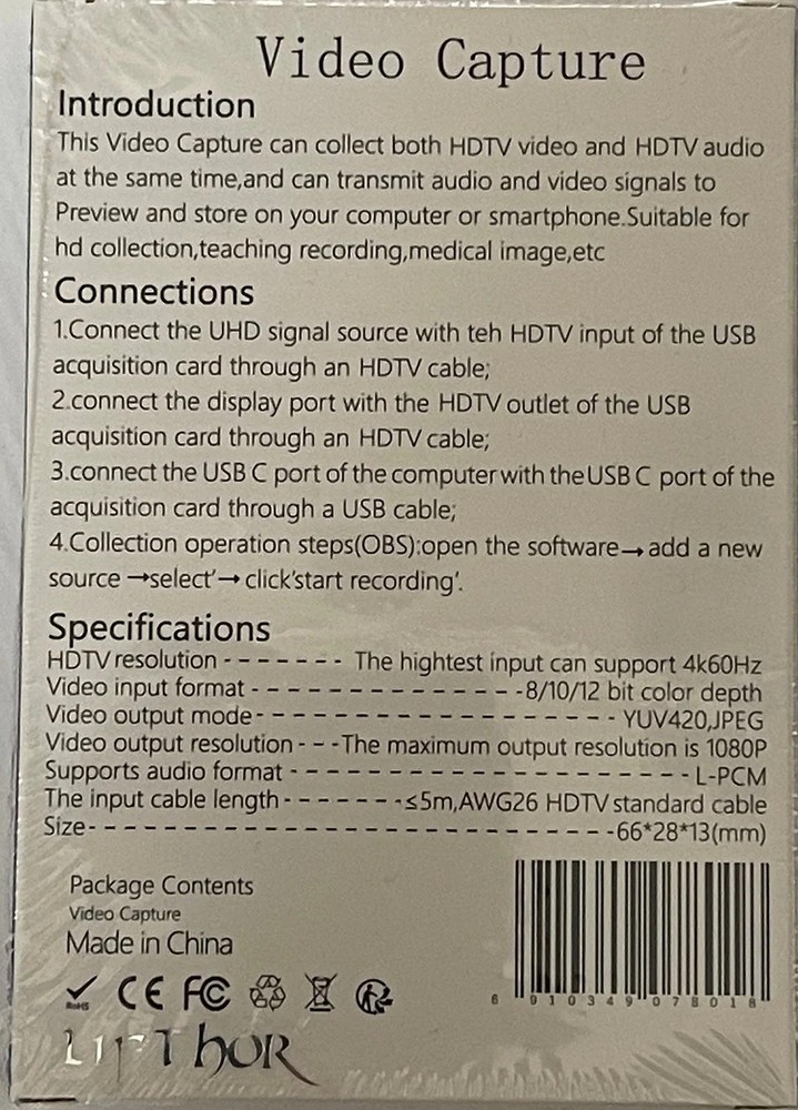 ConnecThor HDMI - Type C Video Capture Card