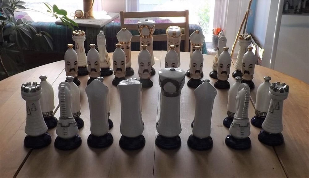 Mid-Century Hand Painted Chess Set