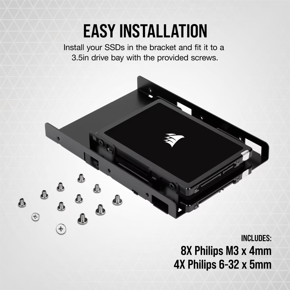 Corsair Dual SSD Solid State Mounting Bracket 3.5" CSSD-BRKT2 Black new in box.