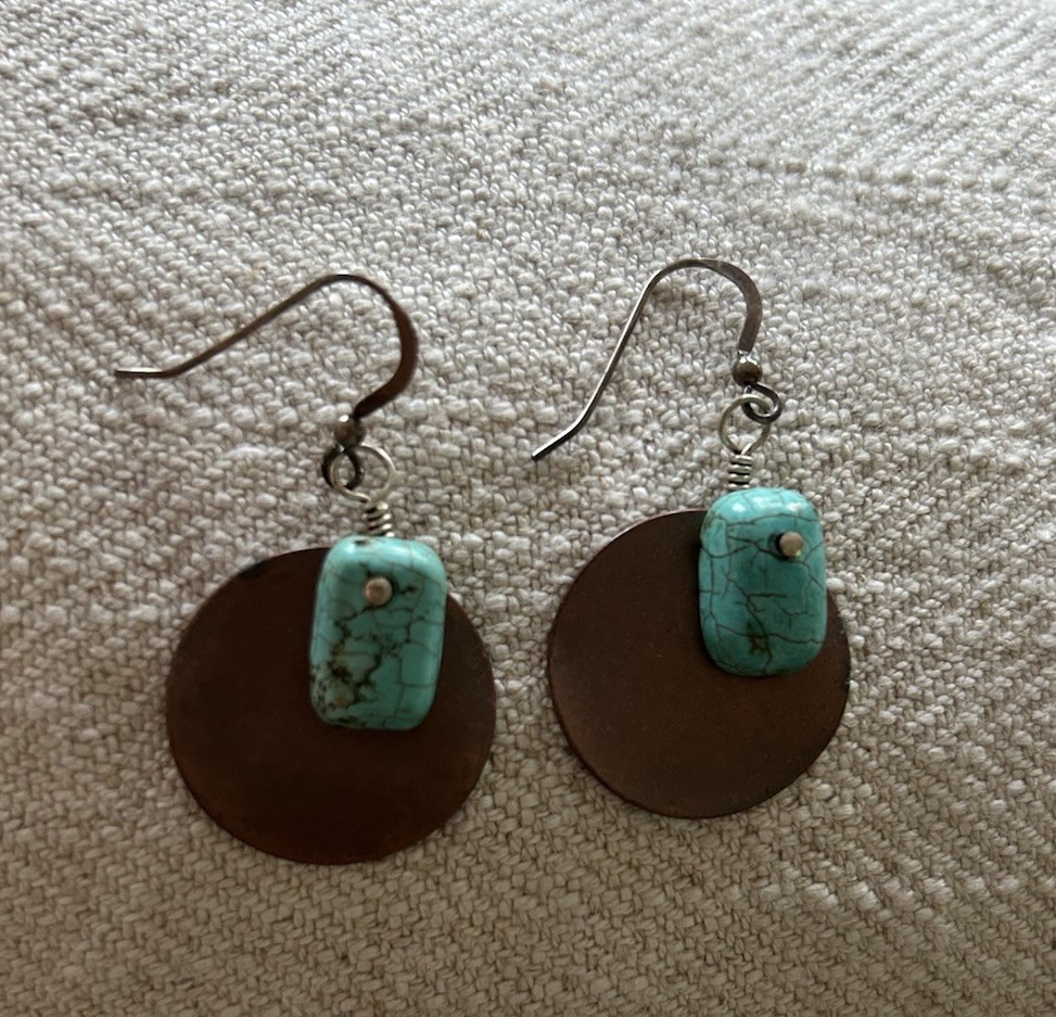 Turquoise & Circular Copper Background Earrings
