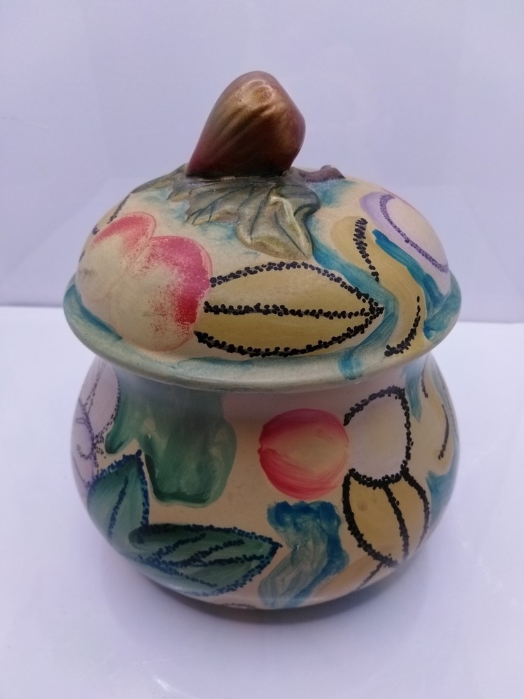 Fig Handle on Hand-Painted Dressing Table Container with Lid