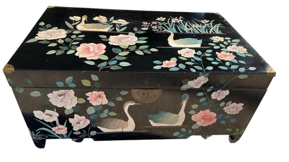 Chinese Black Lacquer Wedding Chest 36" x 24"