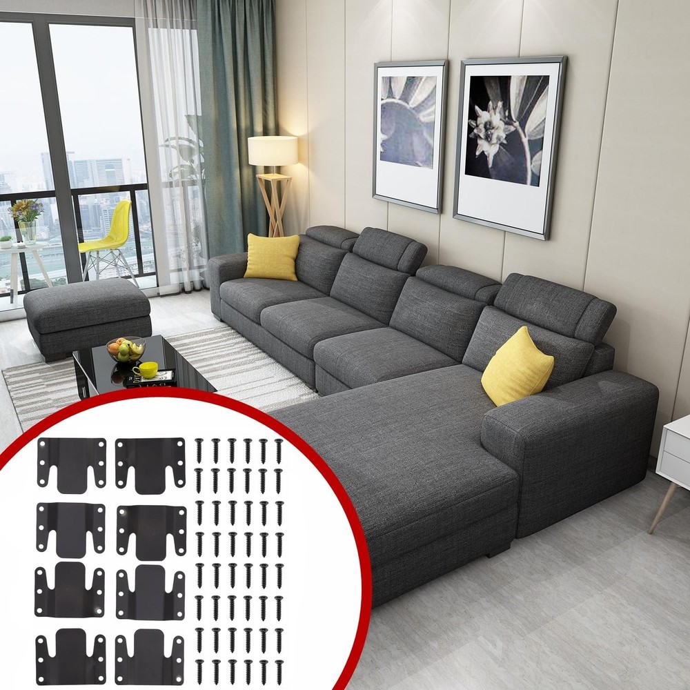 ANTFEES Universal Sectional Sofa Interlocking, 8 sofa connector-8, Black