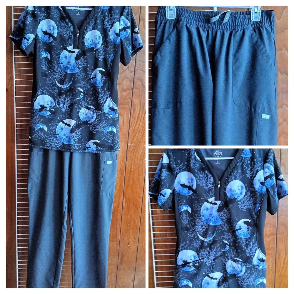 Cherokee Women's Patterned Scrub Set Black Blue Medical