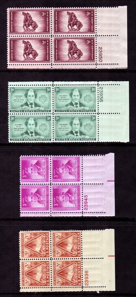 1948 COMMEMORATIVE PLATE BLOCK YEAR SET. (28) DIFFERENT. SCV $28