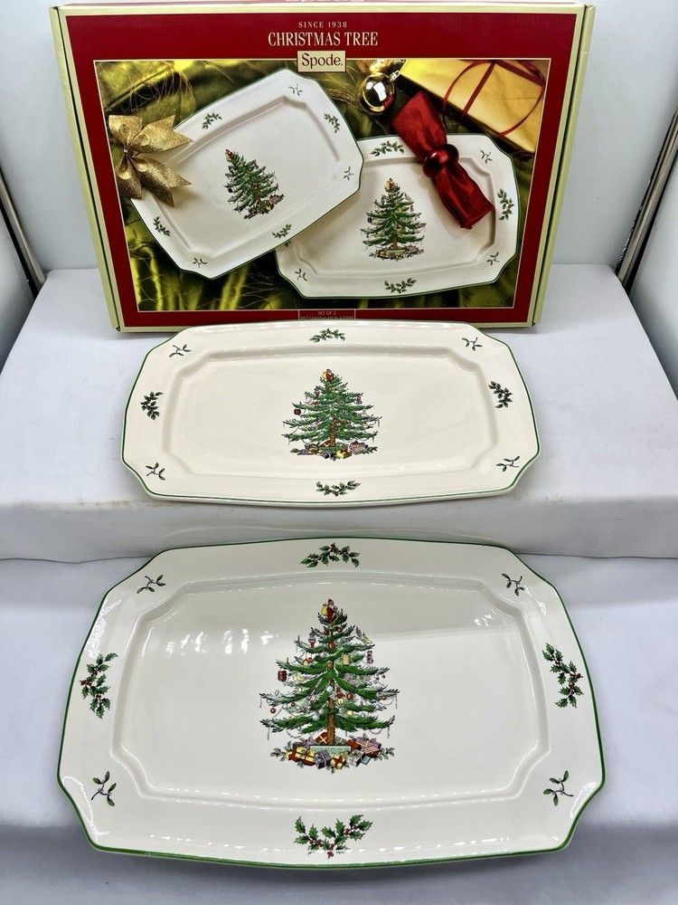 Spode Christmas Tree Rectangular Platter Set of 2 15.25” & 13.5” New In Box