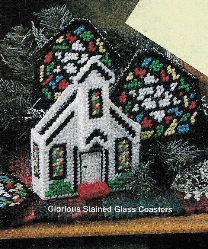 GLORIOUS STAINED GLASS COASTERS CHURCH PLASTIC CANVAS PATTERN INSTRUCTIONS