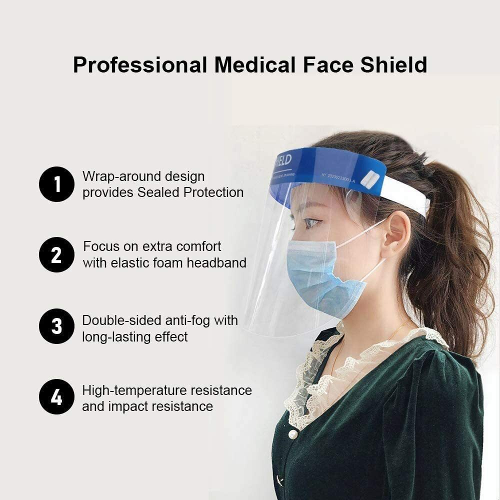 Protective Full Face Shield Clear, Adjustable band - Ships from Texas