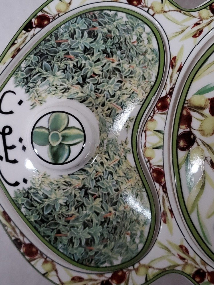 Zeit And Zaatar Three Sectioned Covered Ceramic Serving Tray Olive Oil Arabic