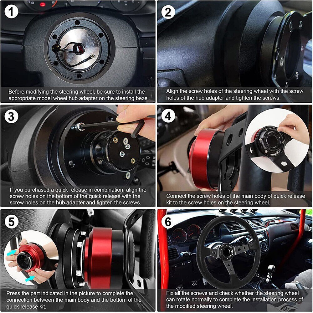13" Aluminum Universal D Shape Racing Steering Wheel w/Quick Release Adapter Kit