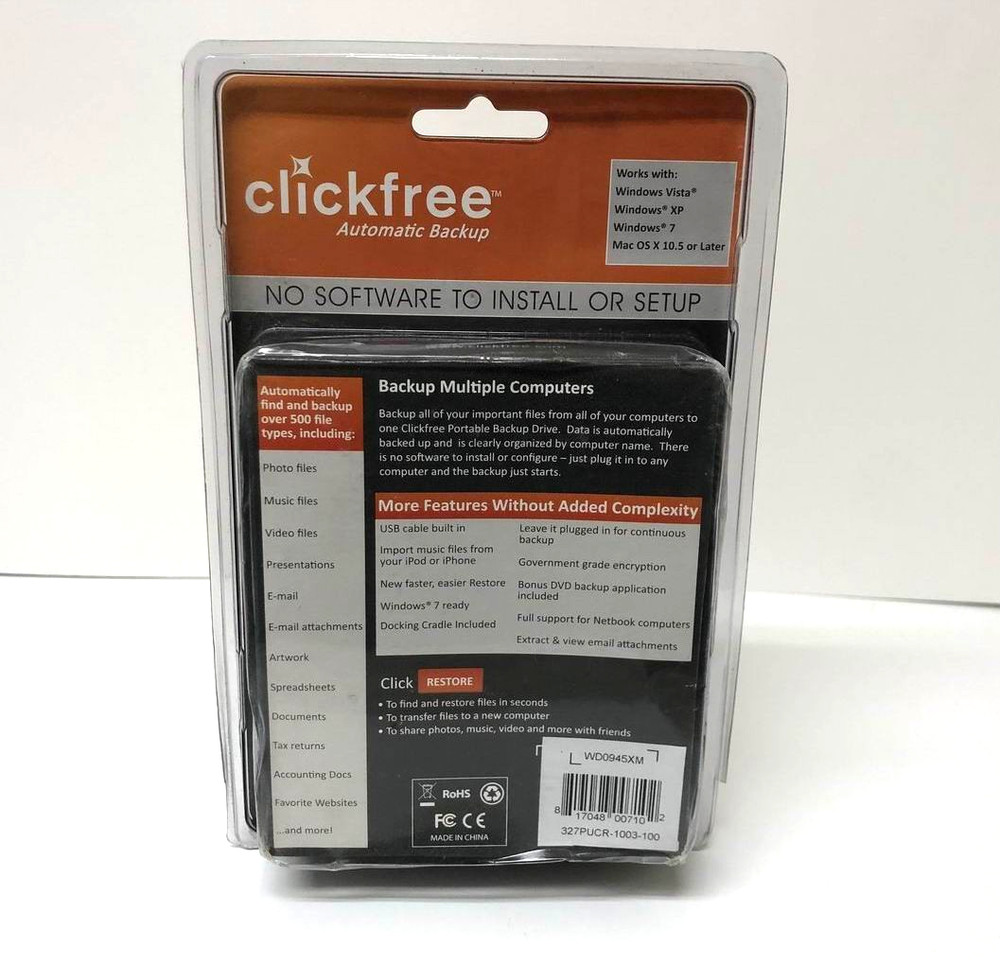Purple Clickfree C2 320GB External Backup Hard Drive Automatic USB Plug & Play