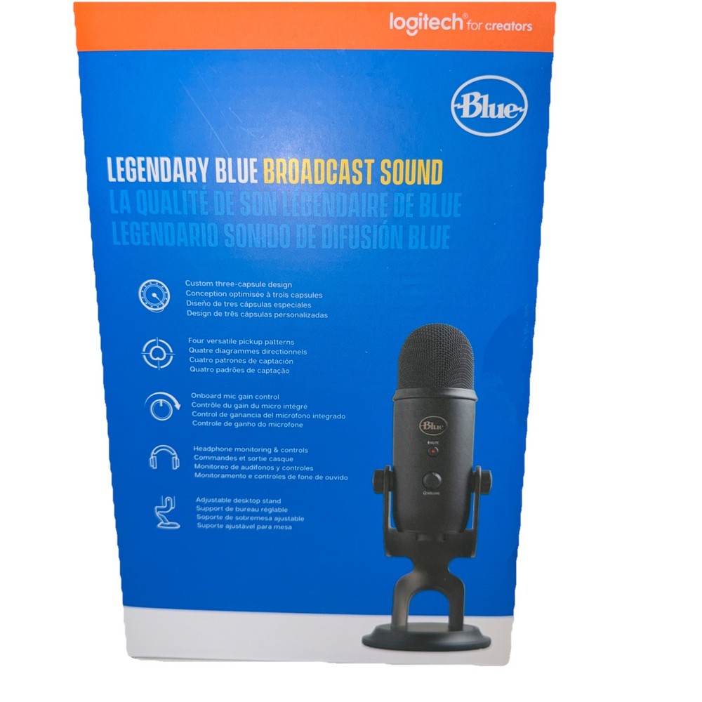 Blue Yeti USB Microphone Black Freestanding USB Model for Creating and Streaming