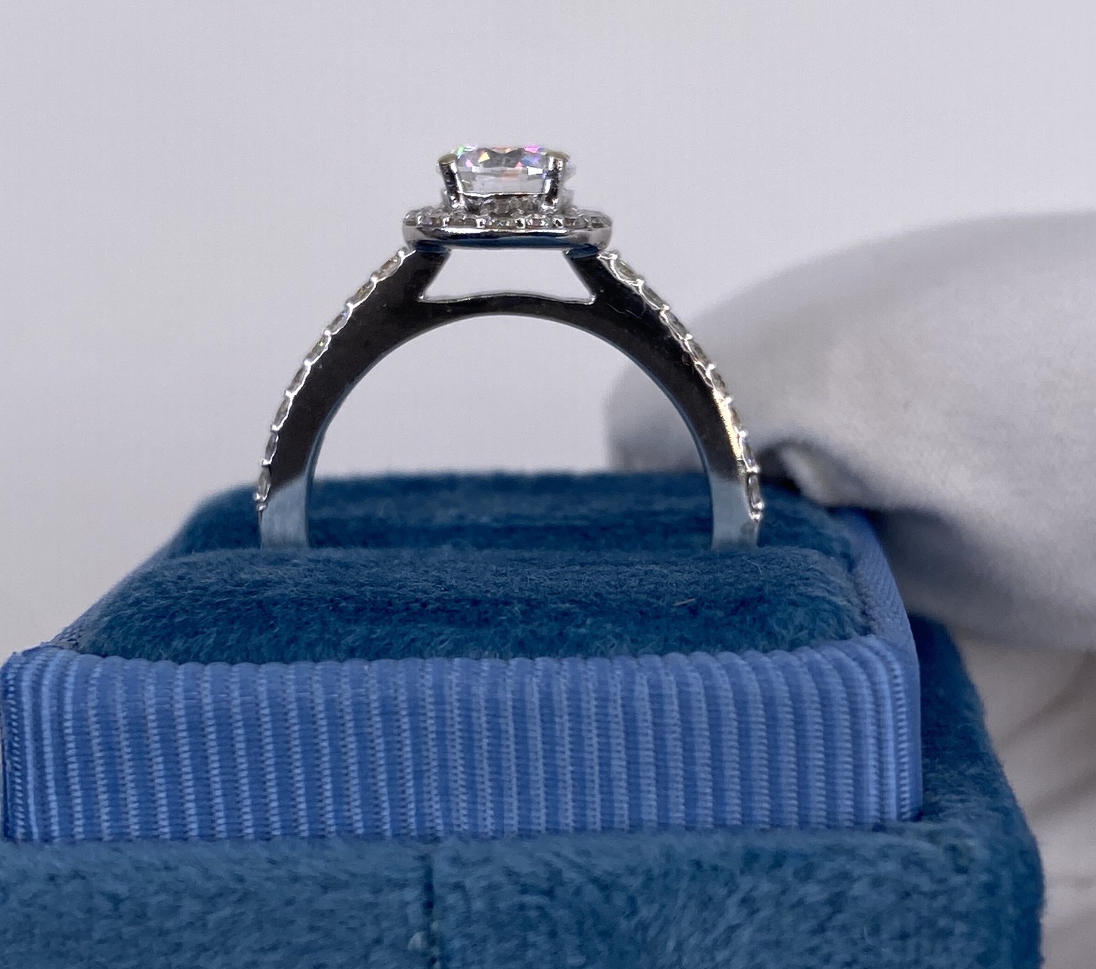 DIAMOND ENGAGEMENT RING ROUND HALO F VS1 1.15 CARAT GROWN LAB CREATED 14K W GOLD