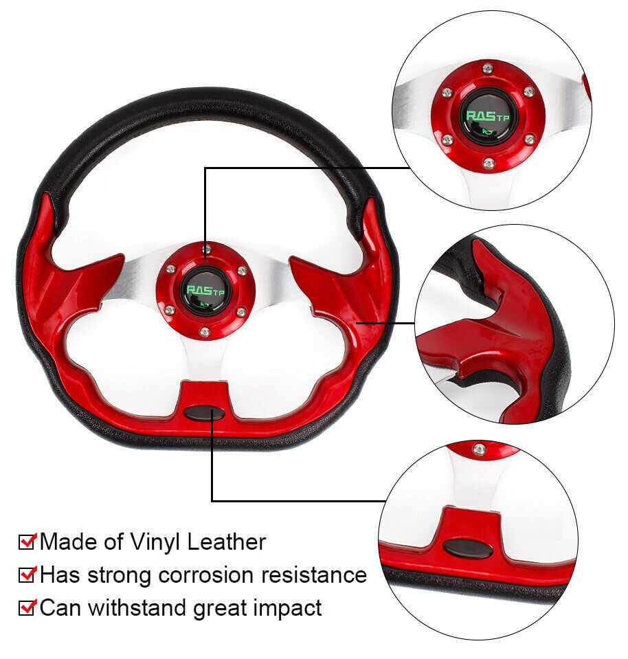 13" Aluminum Universal D Shape Racing Steering Wheel w/Quick Release Adapter Kit