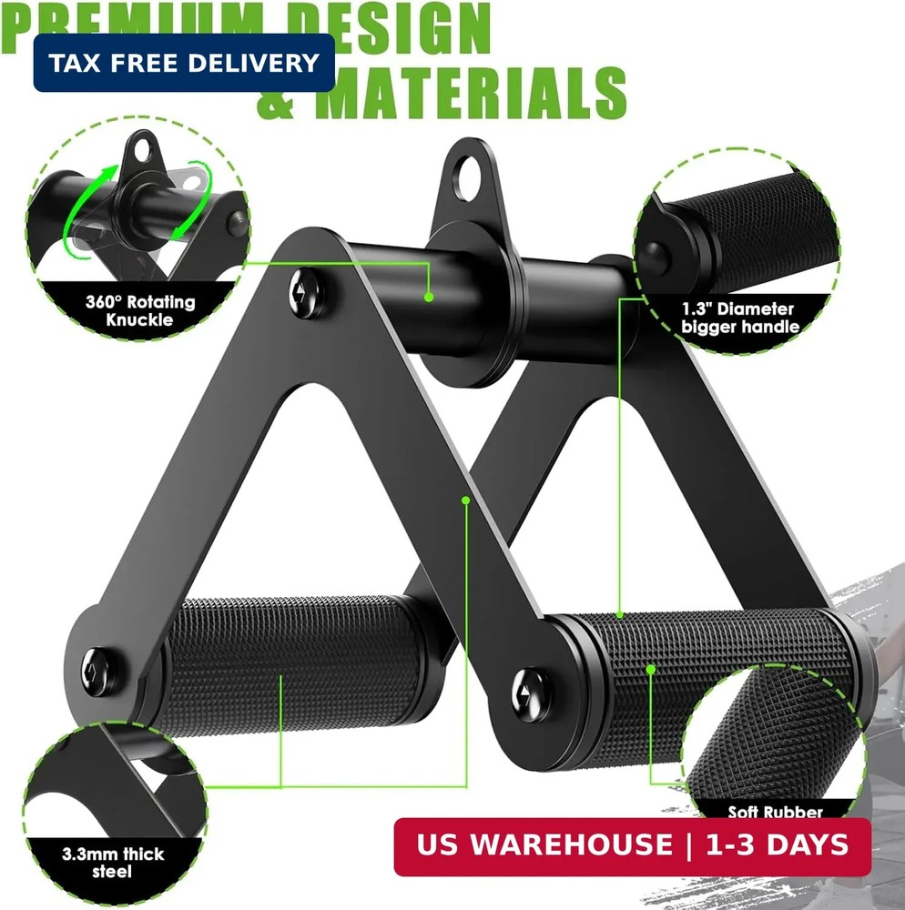 Double D Row Handle LAT Pulldown Attachments, 1.3 Inch Diameter Big Comfort Rubb