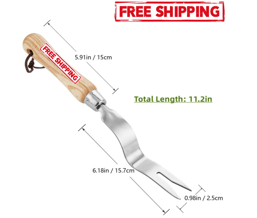 Hand Weeder Tool, Stainless Steel Gardening Weed Puller, Ash Wood Handle