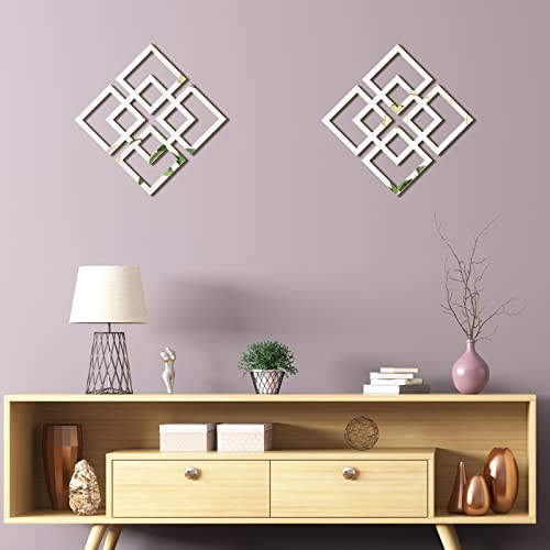 Wall Mount Home Mirror, 2 Pieces Square Decorative Mirror for Mirrored Silver