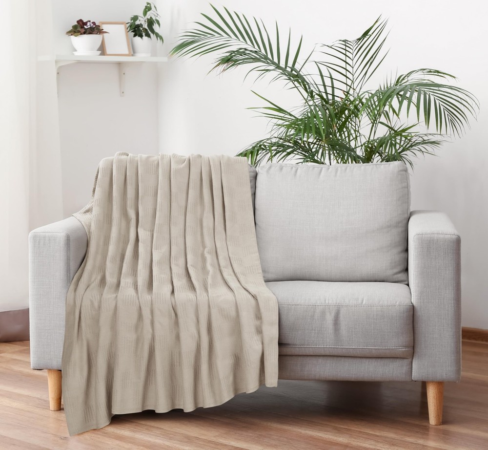Utopia Bedding 100% Cotton Thermal Blanket Khaki Throw Size Throw,