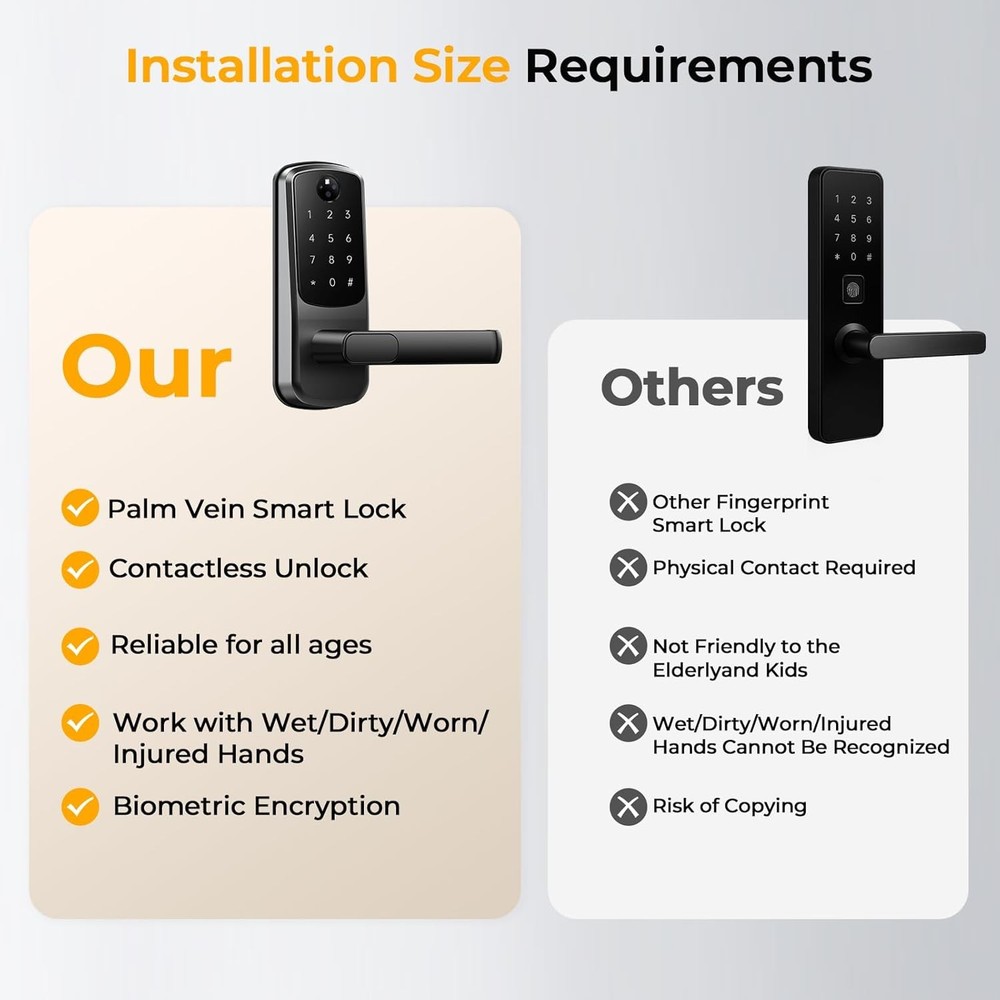 Smart Deadbolt Lock with Palm Vein Recognition,Keyless Entry Handle Smart Lock