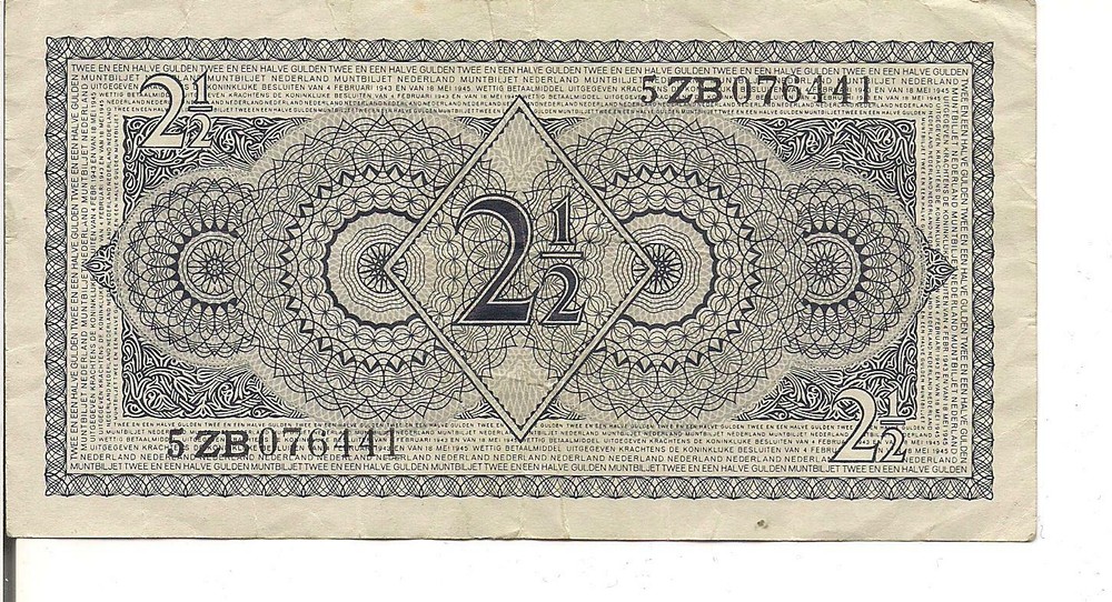 NETHERLANDS, 2 1/2 GULDEN, P#73, 1949