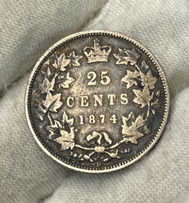 1874 H Canada 25 Cents Silver Coin
