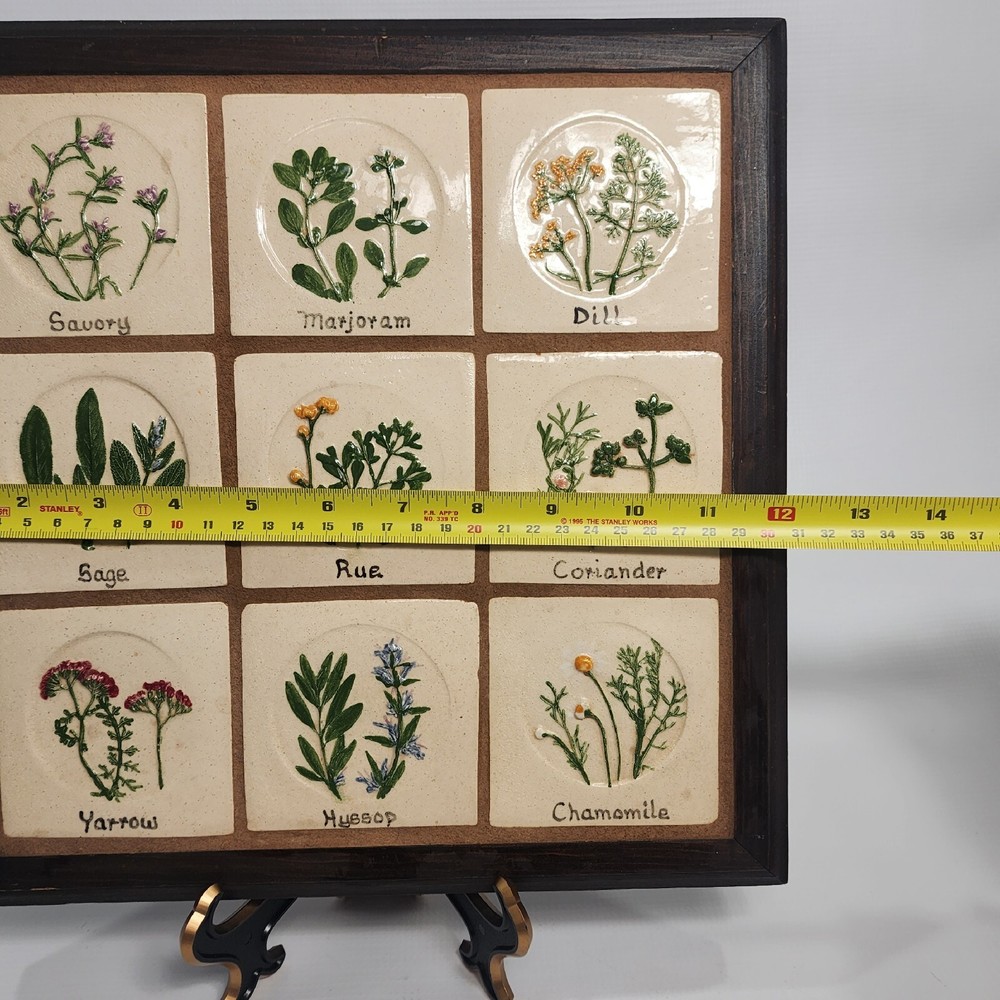 Hand-built 12" Square Pottery Spice Herb Tile Botanical Wall Decor