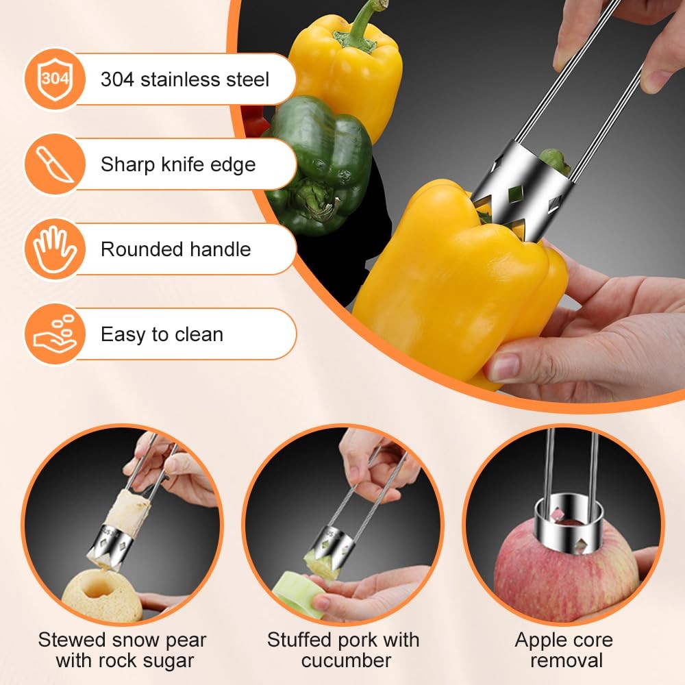 Stainless Steel Corer – For Bell Pepper, Apple & Pineapple (Fruit/Veggie Tool)