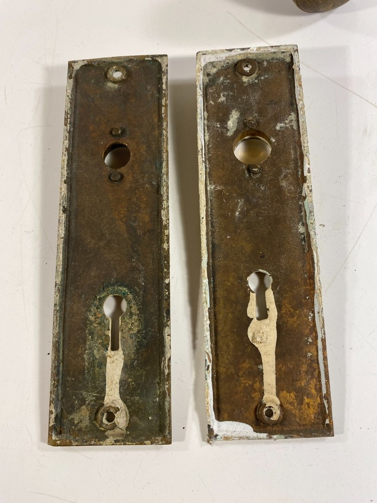 Vtg door hardware Lock Brass Back Plates Door Knobs Mortise Face Skeleton Key