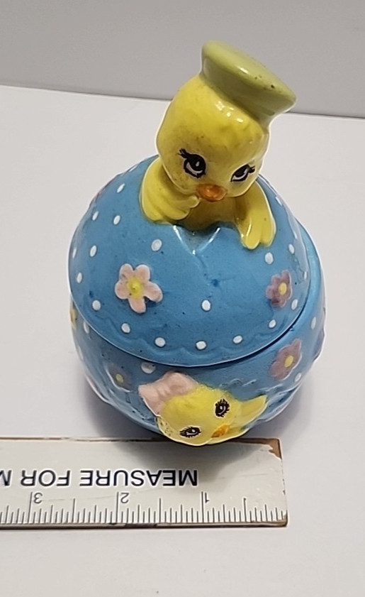 Ceramic Easter Egg Trinket Box Decor With Baby Chicks And Spring Flowers