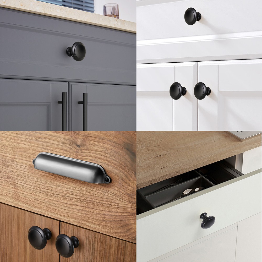 30 Pack Matte Black Kitchen Cabinet Knobs Round Drawer Pulls Stainless Steel