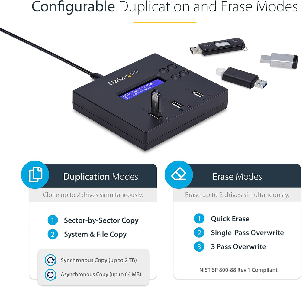 Standalone 1 to 2 USB Flash Drive Duplicator / Cloner / Eraser, Multiple USB Thu