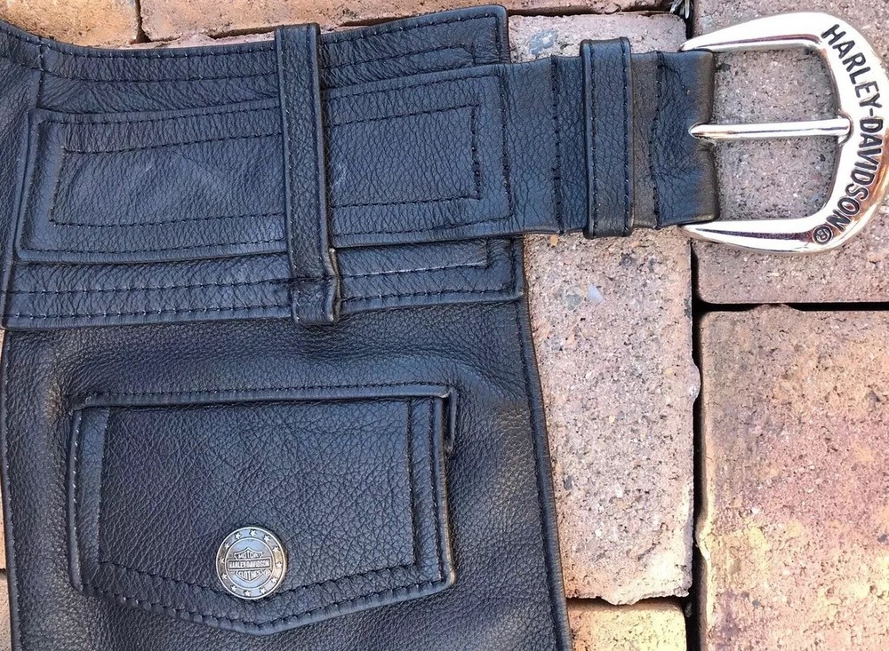 Harley Davidson Womens Black Leather Chaps. Size S, New Never Worn