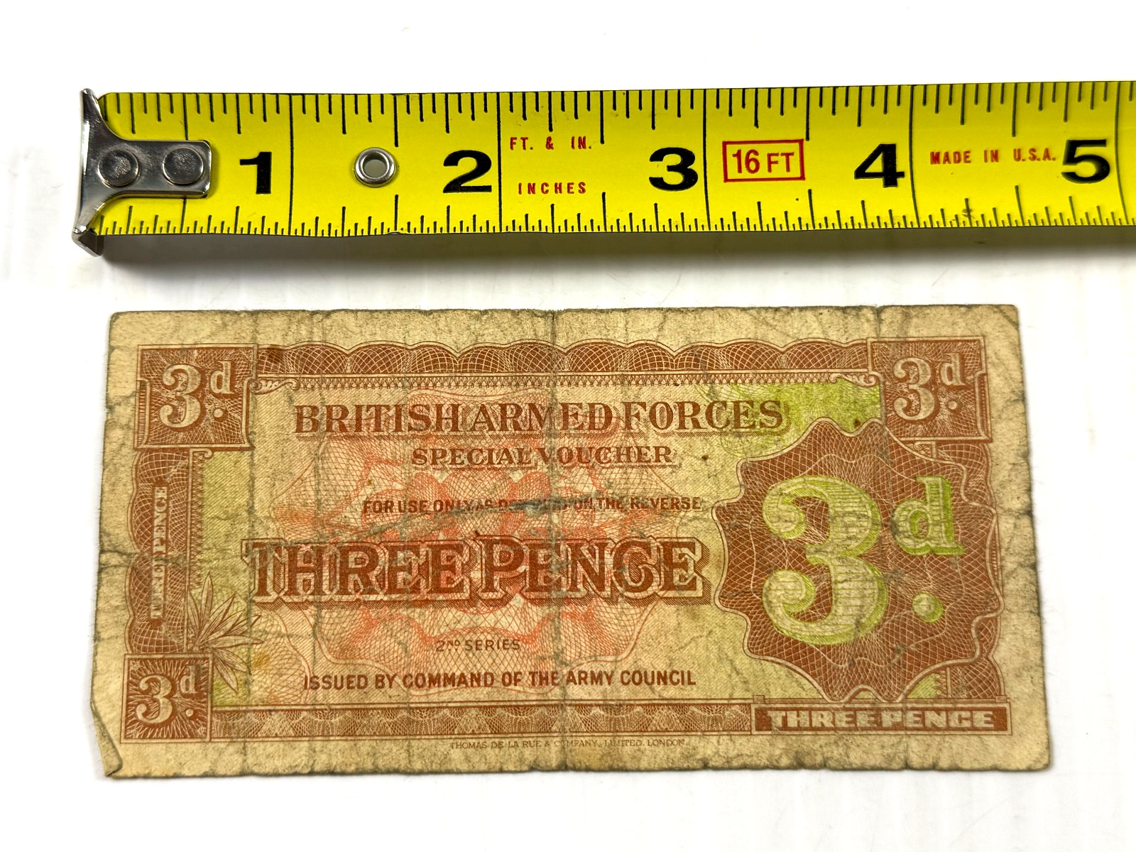 British Armed Forces 3 Pence (3d) Special Voucher 2nd Series issued in 1948