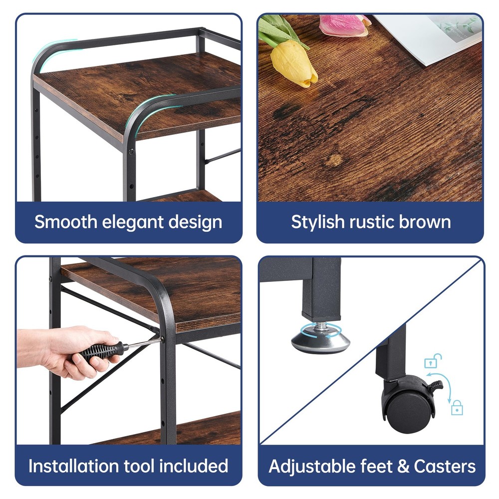 Under Desk Printer Stand, 20 Inches Deep Large Printer Table with Height Adju...