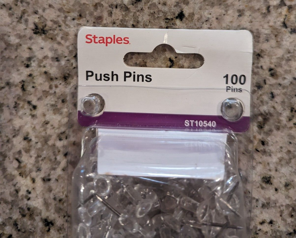 New ! Staples Push Pins, Clear, 100/Pack (10540)