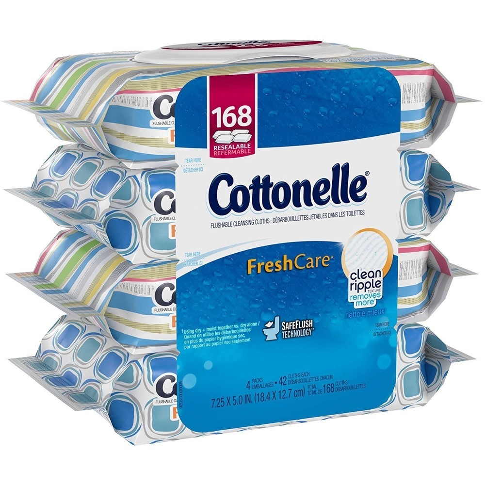 168 Count FreshCare Flushable Cleansing Wipes - Soft, Rippling Texture & Safe